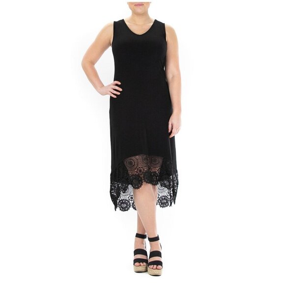 Nina Leonard Non-Iron Crochet-Hem Midi Dress in Black – Size Large – NWT - Picture 6 of 8